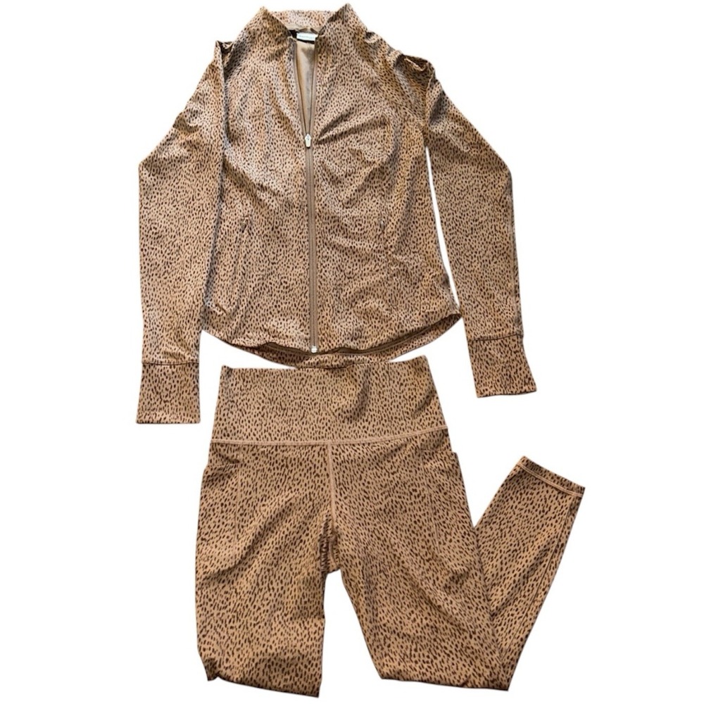 Athleta Salutation Brown Leopard Print Set With Jacket  And Leggings Size Small